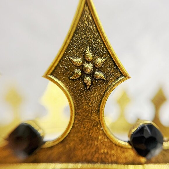 Regal Gold Crown, Royal Renaissance Crown, Medieval Costume, Black Stone Crown - Picture 2 of 9